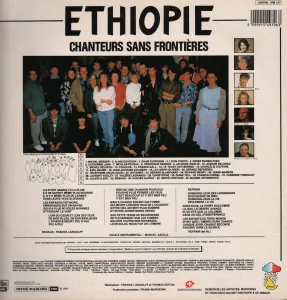 En bas à gauche : Imprimé en Hollande (au-dessus de Pathé Marconi). 
Dans le cadre au milieu en bas : "10 francs de ce disque seront reversés à l'organisation Médecins sans Frontières au profit des victimes de la famine en Ethiopie".