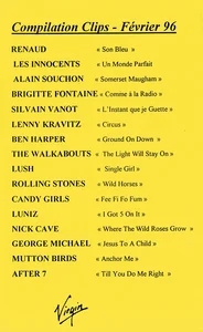 1996,
"Compilation clips",
Renaud : "Son bleu".
Février, promo Virgin.