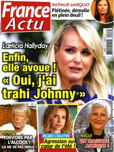 Août-septembre-octobre 2022,
"France Actu",
Renaud dévoré par l'alcool, ça ne va pas mieux,
2 pages.

Presse de MERDE ! N'importe quoi pour vendre, vous me faites gerber !