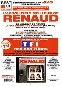 2002,
"L'absolutely meilleur of Renaud",
campagne publicitaire pour cette compilation,
recto seul en papier glacé.