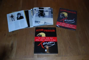 "Putain de bouquin",
en-dessous, 1 exemplaire vendu en magasin,
au-dessus, le prototype.